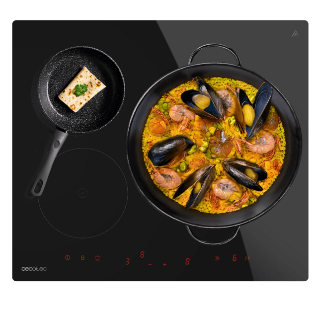 Cecotec Bolero Squad I 3600 Placa de Inducción Cecotec 3 Zonas de Cocción Potencia Total 7400W Control Táctil Invisible Función KeepWarm Stop&Go Kid Lock Temporizador Individual Color Negro con Frente Biselado. ¡Descubre el