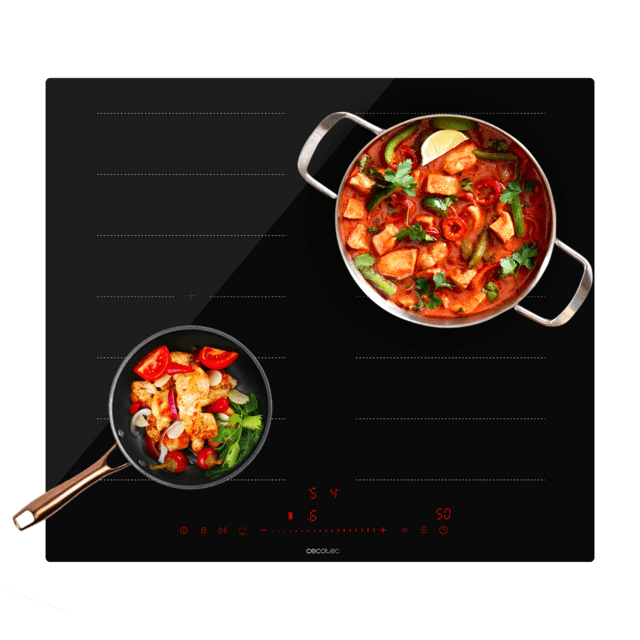 Cecotec Bolero Squad I 4300 FullFlex Placa de inducción de 2 Bridge Zone con 7400 W 9 niveles frontal biselado invisible touch slider control detector de recipientes mantenimiento de calor y Kid Lock. Placa de inducción 
