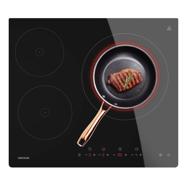 Cecotec Bolero Squad V 3000 Placa vitrocerámica de 3 fuegos óptima para preparar platos para una o más personas sin preocuparse por la disponibilidad de fuegos ni de potencia. Placa vitrocerámica de 59 x 52 x 5.2 cm