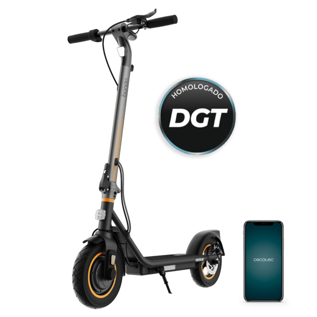 Cecotec Bongo D30 XL Connected Patinete eléctrico con potencia máxima de 700W y neumáticos de 10" que permite superar pendientes y desplazarse por cualquier superficie cómodamente. Con autonomía de hasta 30 km. Cumple con t
