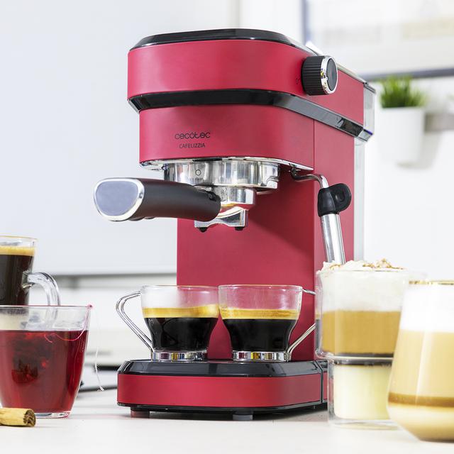 Cecotec Cafelizzia 790 Shiny. Cafetera Express Para Espressos Y Cappuccino 1350 W Sistema Thermoblock 20 Bares Modo Auto Para 1-2 Cafés Vaporizador Orientable 1.2L Rojo Cafetera Espresso  