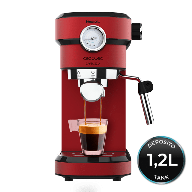 Cecotec Cafelizzia 790 Shiny Pro. Cafetera Express con Manómetro y Brazo con Doble Salida y Dos filtros 20bares de Presión Depósito extraíble de 1 2L 1350W Rojo Cafetera espresso  