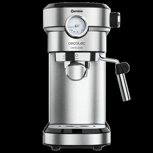Cecotec Cafelizzia 790 Steel Pro - Cafetera Para Espressos Y Cappuccino Con Manometro 1350 W Sistema Thermoblock 20 Bares Modo Auto Para 1-2 Cafés Vaporizador Orientable 1.2L Color Acero Cafetera Espresso  