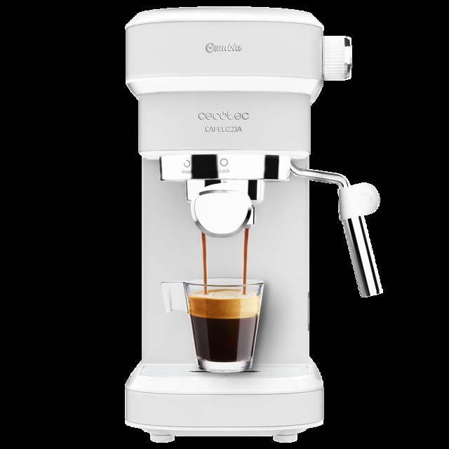 Cecotec Cafelizzia 790 White. Cafetera Express con 1350 W Sistema de rápido Calentamiento 20 Bares Modo Auto para 1 y 2 cafés Vaporizador orientable Depósito 1 2 litros Cafetera espressos y cappuccinos  