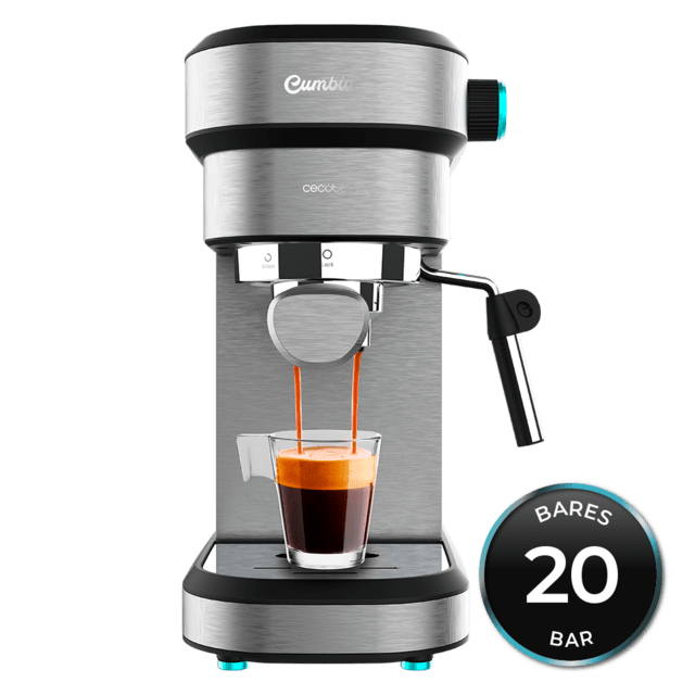 Cecotec Cafelizzia 890 Gray Cafetera express para espressos y cappuccino dispone de sistema de rápido calentamiento por thermoblock 20 bares Modo Auto para 1 y 2 cafés vaporizador orientable y conducto de agua para infusiones.