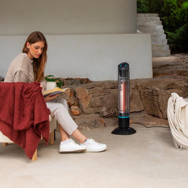 Cecotec Calefactor De Exterior ReadyWarm 1000 Power Tower Calefactor De Exterior De Torre Con 1000 W Tecnología Halógena 2 Niveles De Potencia Oscilación Y Mando A Distancia. Calefactor De Exterior 