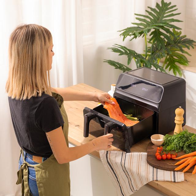 Cecotec Cecofry Advance 9000 Window Freidora Dietética Digital De 9 L De Capacidad Con Pared Divisoria Móvil Temperatura Dual Ventana Y Tecnología PerfectCook. Freidora Sin Aceite Airfryer 9 L