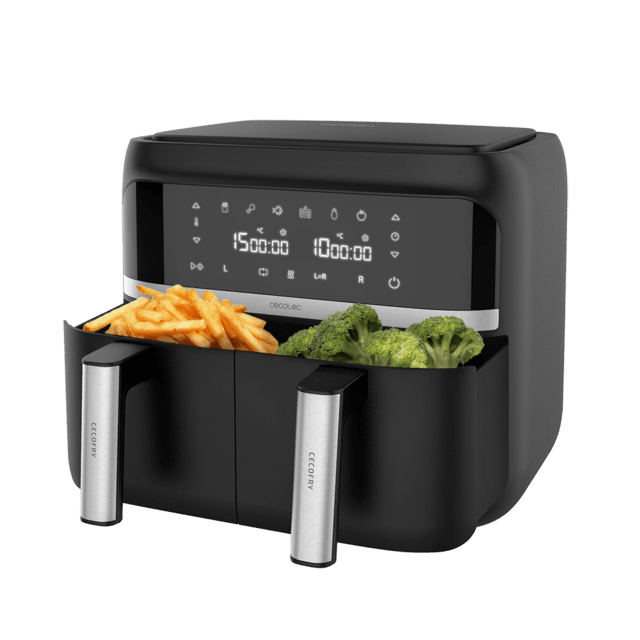 Cecotec Cecofry Advance Double Freidora sin Aceite 9 L de Aire Caliente. 2850 W Dietética Compacta y Digital 2 Cestillos con Temperatura dual y Tecnología PerfectCook Temporizador Freidora sin aceite