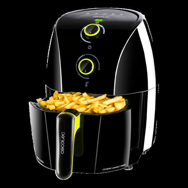 Cecotec Cecofry Compact Rapid Black. Freidora sin Aceite 1 5L de Aire Caliente con 900 W Dietética Capacidad para 400 gr Temperatura 200ºC Tiempo Ajustable Incluye Recetario Freidora sin aceite  