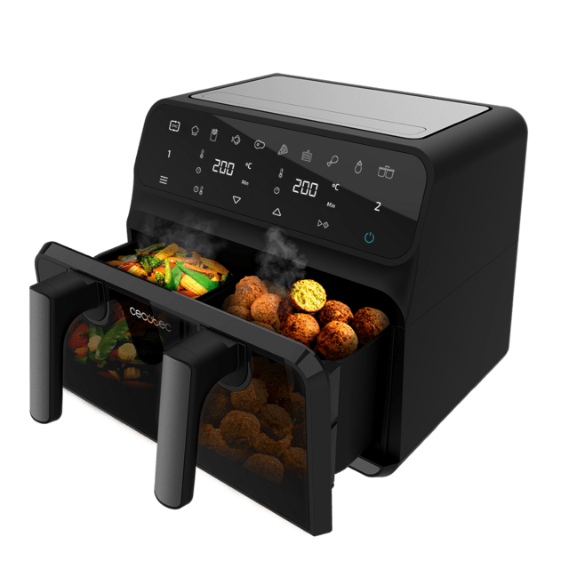 Cecotec Cecofry DualFlex 9000 Window Freidora Dietética Digital De 9 L De Capacidad Con Pared Divisoria Móvil Temperatura Dual Ventana Y Tecnología PerfectCook. Freidora Sin Aceite Airfryer 9 L