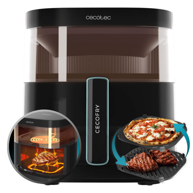 Cecotec Cecofry DuoHeat 6000 Freidora de aire con doble resistencia para dorado perfecto y sabor de parrilla en carnes capacidad de 6 litros y potencia de 2200 W para platos saludables. Freidoras sin aceite