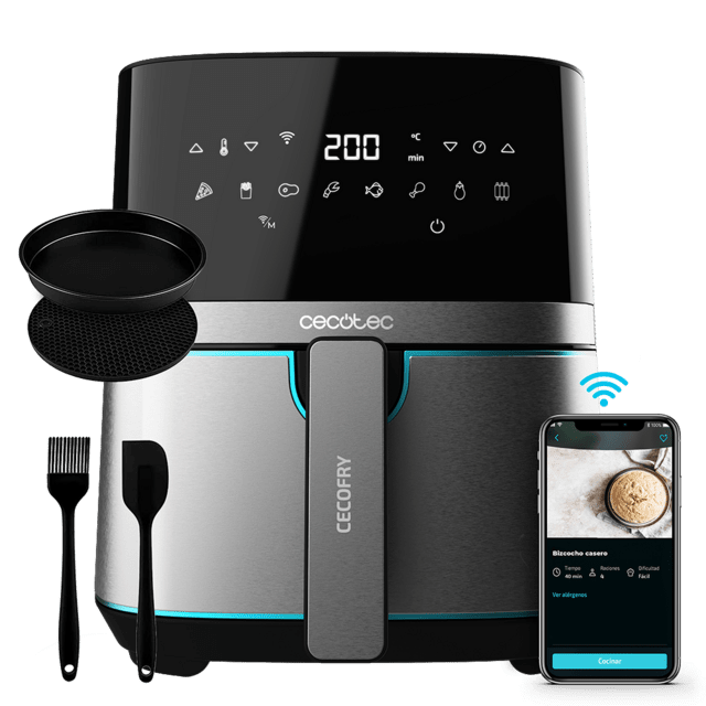 Cecotec Cecofry Full Inox 5500 Connected Pack Freidora Sin Aceite Airfryer Digital Con Acabados En Acero Inoxidable Sin Aceite área De Cocinado De 5 5 L Tecnología PerfectCook APP Y Accesorios. Freidora Sin Aceite Airfryer