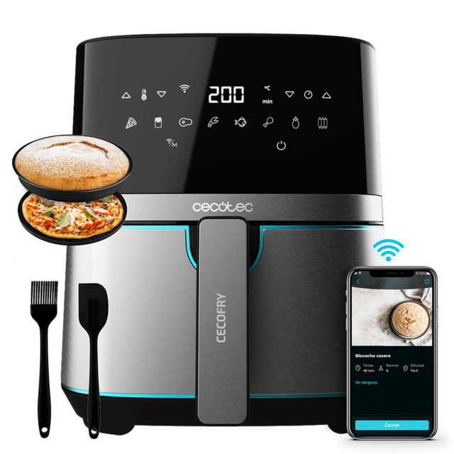 Cecotec Cecofry Full Inox 5500 Connected Pack Freidora sin aceite airfryer digital con acabados en acero inoxidable sin aceite área de cocinado de 5 5 L tecnología PerfectCook APP y accesorios. Freidora sin aceite airfryer