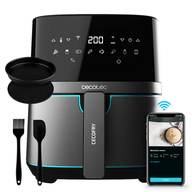 Cecotec Cecofry Full InoxBlack 5500 Connected Pack Freidora Sin Aceite Airfryer Digital Con Acabados En Acero Inoxidable Oscurecido Sin Aceite área De Cocinado De 5 5 L Tecnología PerfectCook APP Y Accesorios. Freidora Sin Ace
