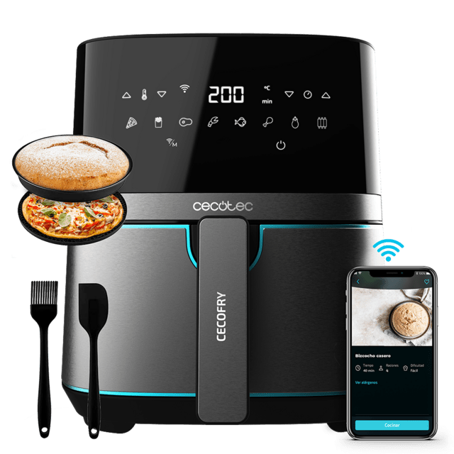 Cecotec Cecofry Full InoxBlack 5500 Connected Pack Freidora sin aceite airfryer digital con acabados en acero inoxidable oscurecido sin aceite área de cocinado de 5 5 L tecnología PerfectCook APP y accesorios. Freidora sin ace