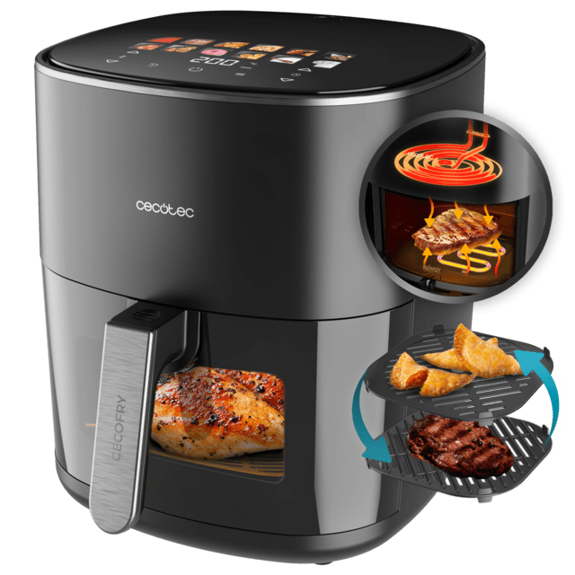 Cecotec Cecofry&Grill Duoheat 6500 Air fryer Freidora de aire con doble resistencia para dorado perfecto y sabor de parrilla en carnes capacidad de 6 5 litros y potencia de 2200 W para platos saludables. Air fryer / Freidora de