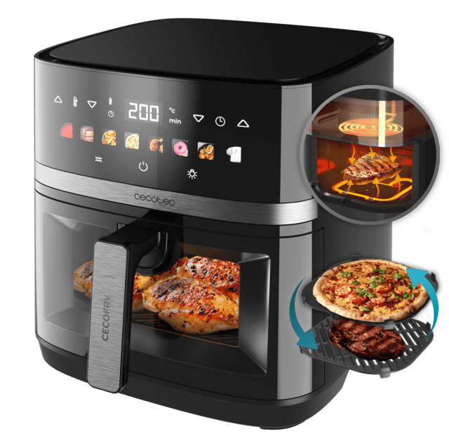 Cecotec Cecofry&Grill Duoheat 8000 Freidora de aire con doble resistencia para dorado perfecto y sabor de parrilla en carnes capacidad de 8 litros y potencia de 2200 W para platos saludables.  Freidora de aire