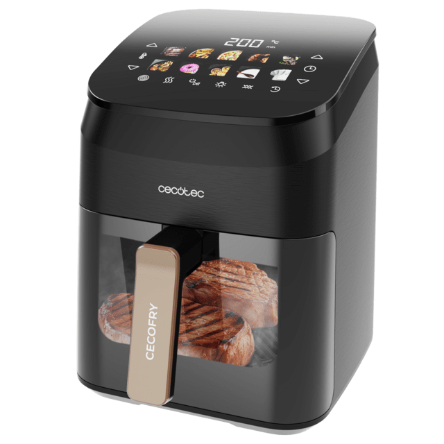 Cecotec Cecofry&Grill Smokin' 4500 Freidora De Aire Con Doble Grill Y Ahumador Para Dorado Perfecto Y Sabor De Parrilla En Carnes Capacidad De 4.5 Litros Y Potencia De 1900 W Para Platos Saludables. Freidora Sin Aceite Airfryer