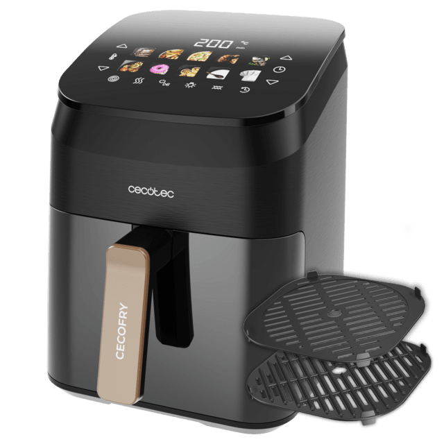 Cecotec Cecofry&Grill Smokin' 4500 Freidora De Aire Con Doble Grill Y Ahumador Para Dorado Perfecto Y Sabor De Parrilla En Carnes Capacidad De 4.5 Litros Y Potencia De 1900 W Para Platos Saludables. Freidora Sin Aceite Airfryer