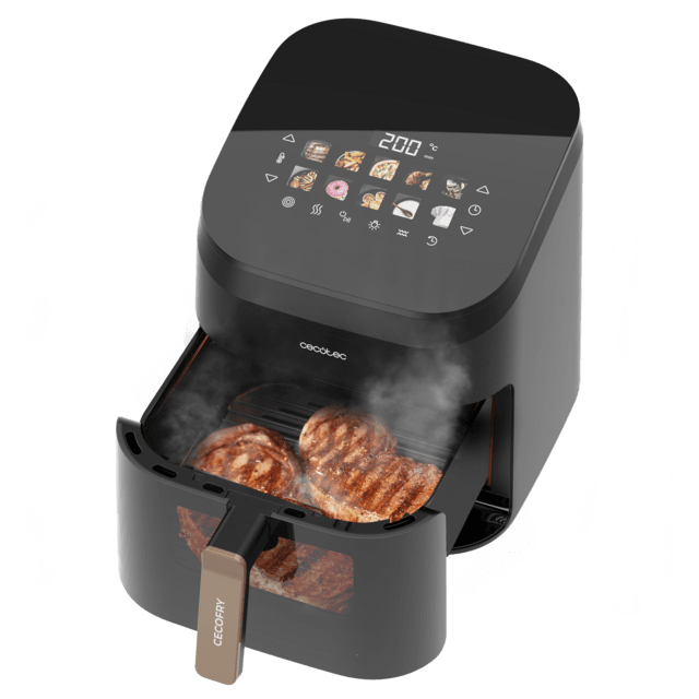 Cecotec Cecofry&Grill Smokin' 6500 Freidora De Aire Con Doble Grill Y Ahumador Para Dorado Perfecto Y Sabor De Parrilla En Carnes Capacidad De 6 5 Litros Y Potencia De 2200 W Para Platos Saludables. Freidora Sin Aceite Airfryer