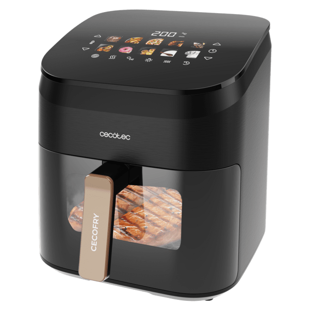 Cecotec Cecofry&Grill Smokin' 6500 Freidora De Aire Con Doble Grill Y Ahumador Para Dorado Perfecto Y Sabor De Parrilla En Carnes Capacidad De 6 5 Litros Y Potencia De 2200 W Para Platos Saludables. Freidora Sin Aceite Airfryer