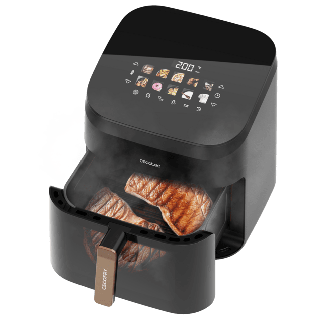 Cecotec Cecofry&Grill Smokin' 8500 Freidora De Aire Con Doble Grill Y Ahumador Para Dorado Perfecto Y Sabor De Parrilla En Carnes Capacidad De 8.5 Litros Y Potencia De 2200 W Para Platos Saludables. Freidora Sin Aceite Airfryer