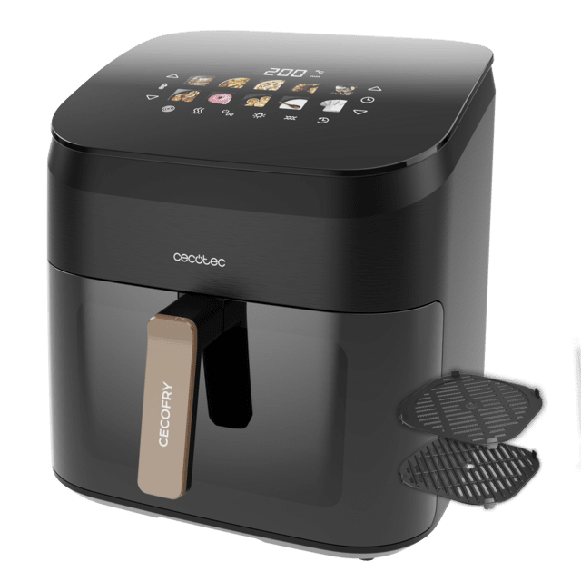 Cecotec Cecofry&Grill Smokin' 8500 Freidora De Aire Con Doble Grill Y Ahumador Para Dorado Perfecto Y Sabor De Parrilla En Carnes Capacidad De 8.5 Litros Y Potencia De 2200 W Para Platos Saludables. Freidora Sin Aceite Airfryer