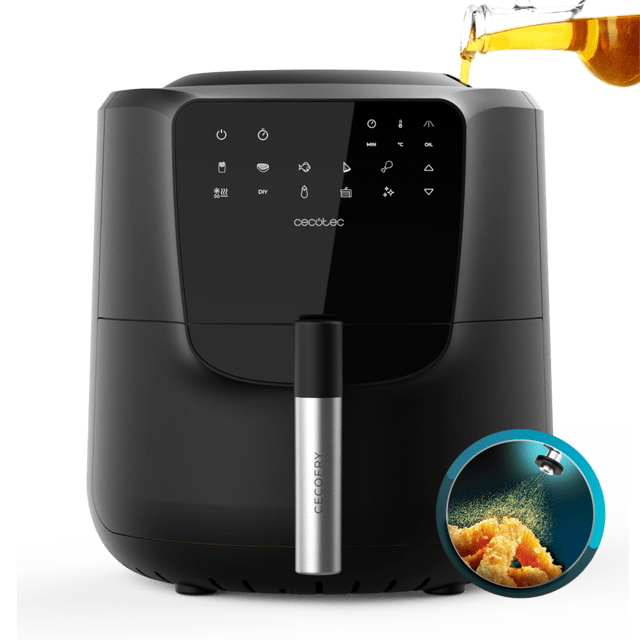 Cecotec Cecofry Rain Freidora sin aceite airfryer de 5 5 L con spray de aceite incorporado pulverización automática y manual con 7 niveles. Tecnología avanzada de aire caliente 1550 W panel de control táctil multifunción te