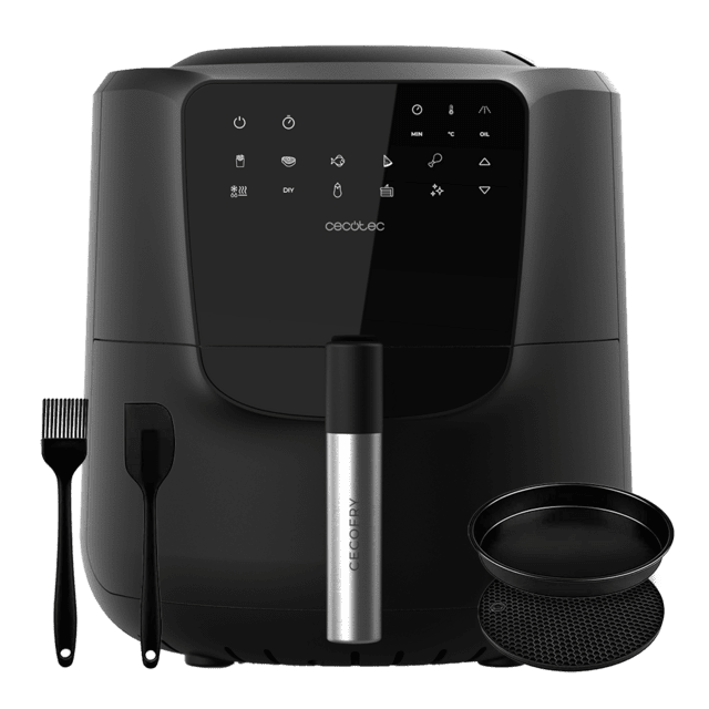 Cecotec Cecofry Rain Pack Freidora De Aire De 5 5 L Con Spray De Aceite Incorporado Pulverización Automática Y Manual Con 7 Niveles. Incluye Accesorios 1550 W Panel De Control Táctil Multifunción Termostato Regulable Funció