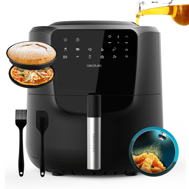 Cecotec Cecofry Rain Pack Freidora de aire de 5 5 L con spray de aceite incorporado pulverización automática y manual con 7 niveles. Incluye accesorios 1550 W panel de control táctil multifunción termostato regulable funció