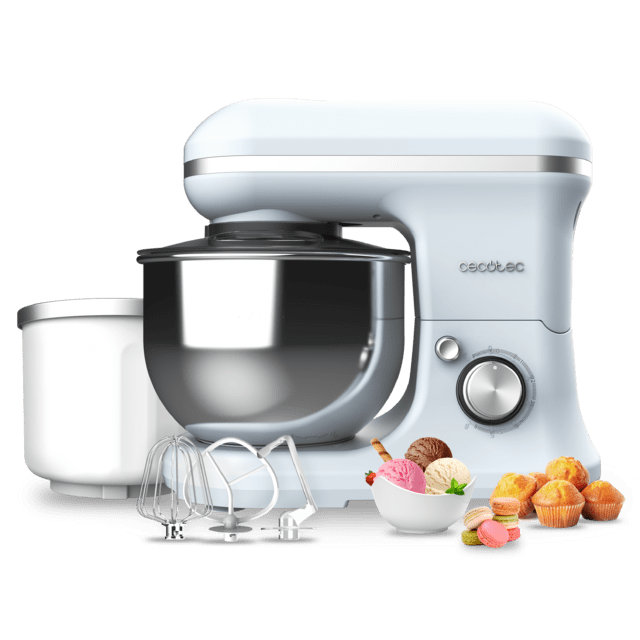 Cecotec Cecomixer Merengue 5L 1200 Ice-Cream Blue Batidora Amasadora con 5 funciones diseño elegante y accesorios para batir y amasar. Incluye función para hacer helado. Batidora Amasadora
