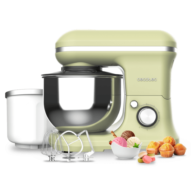 Cecotec Cecomixer Merengue 5L 1200 Ice-Cream Green Batidora Amasadora con 5 funciones diseño elegante y accesorios para batir y amasar. Incluye función para hacer helado. Batidora Amasadora