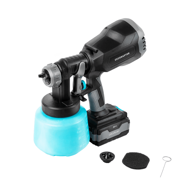 Cecotec CecoRaptor Color 4020 Ultra. Pistola de Pintura sin Cables con Batería 20V y 4000mAh Depósito 1000 ml Flujo de Pintura 700ml/min 2 Boquillas Intercambiables de 1 80mm y 2 6mm Pistola de pintura eléctrica con batería