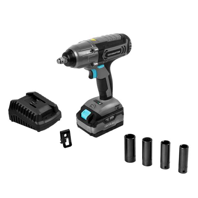 Cecotec CecoRaptor Impact 4020 Ultra. Llave de Impacto sin Cables con Batería 20V y 4000mAh Velocidad sin Carga 2300 RPM Ratio de Impacto 3000 BPM Torque máx 400 NM Portabrocas Llave de impacto batería