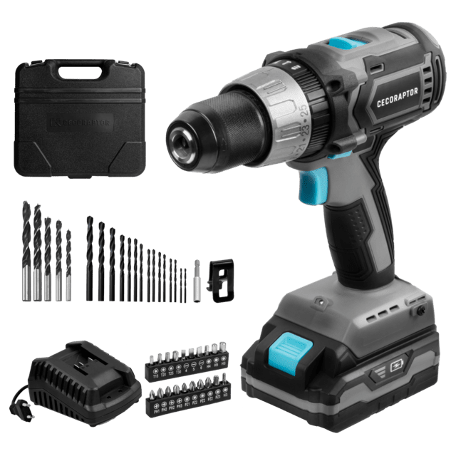 Cecotec CecoRaptor Perfect Drill 2020 X-Treme. Taladro Atornillador Perforador y Percutor de Batería 20 V y 2000 mAh Velocidad 1800 rpm Torque máximo de 50 Nm 25+1+1 Posiciones Taladro percutor con batería y atornillador
