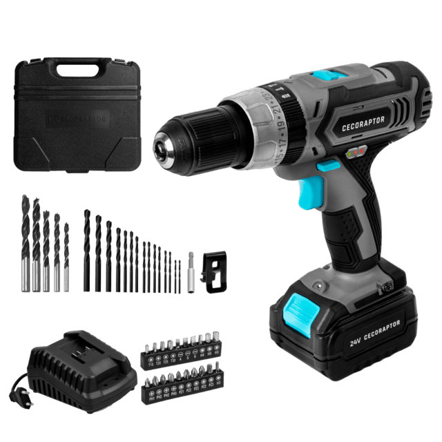 Cecotec CecoRaptor Perfect ImpactDrill 2024 Advance. Taladro Atornillador Perforador y Percutor de Batería de 24V y 2000 mAh Velocidad 15500 rpm Ratio de Impacto 22.500 bpm Taladro percutor con batería y atornillador