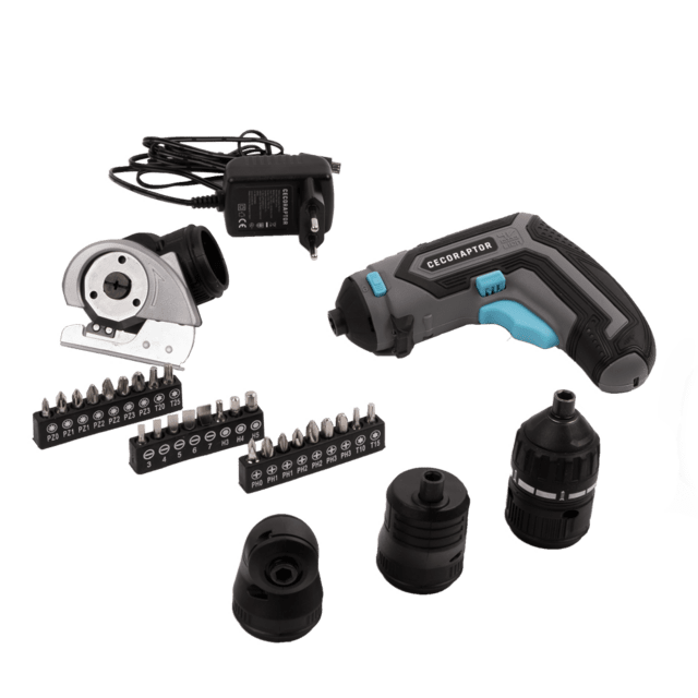 Cecotec CecoRaptor Perfect MultiWork 360 Ultra.Destornillador Eléctrico Multifunción con 4 Cabezales Batería 4V y 1.500 mAh Velocidad sin Carga 200 rpm Torque máximo de 4 Nm 10 Posiciones Destornillador y atornillador eléct