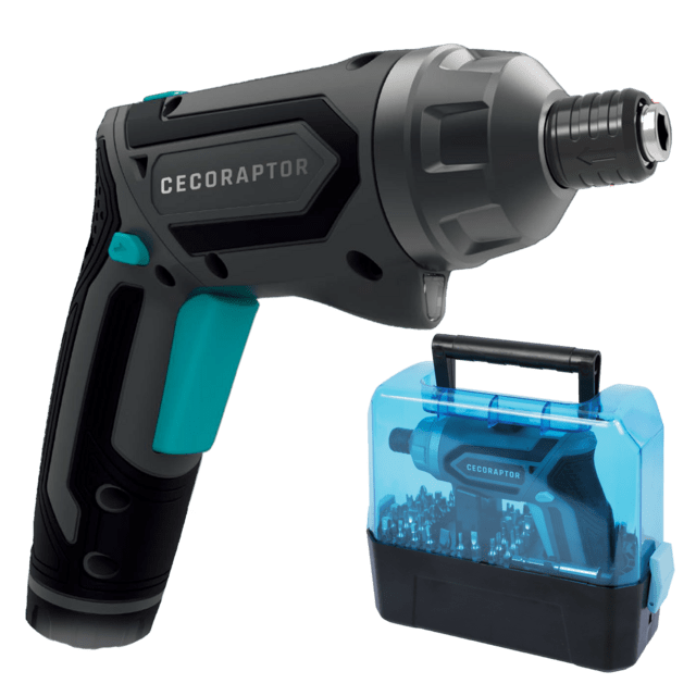 Cecotec CecoRaptor Perfect Work Destornillador a batería de 4 V y 1500 mAh recargable por USB con una velocidad sin carga de 200 rpm torque máximo de 4 Nm con 6+1 posiciones portabrocas de 1/4" (6.35mm) Hex luz de trabajo y au
