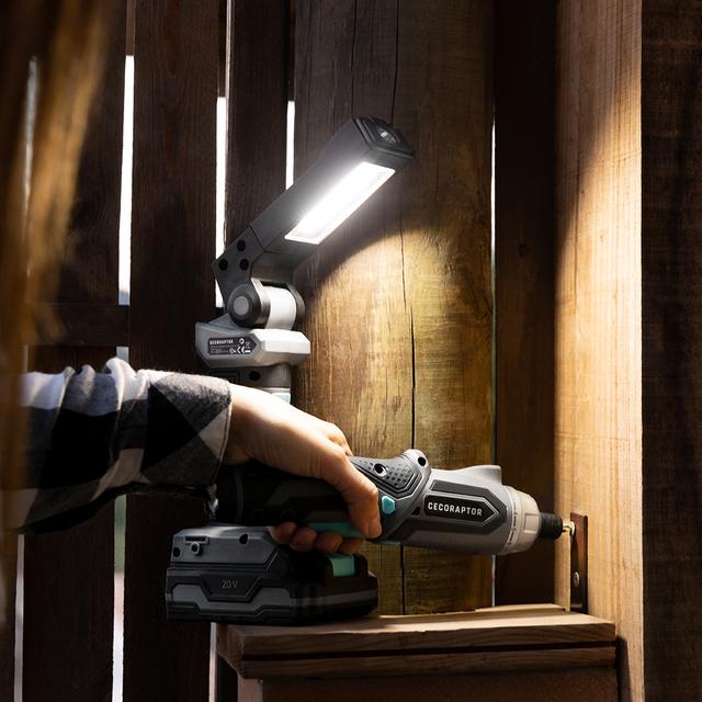 Cecotec CecoRaptor WorkLight 2020 Advance. Luz De Trabajo Sin Cables De 20 V Y 2000 MAh 5 W Frontal 300lm + Lateral 250lm Linterna Trabajo Taller Con Batería