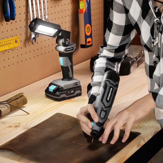 Cecotec CecoRaptor WorkLight 2020 Advance. Luz De Trabajo Sin Cables De 20 V Y 2000 MAh 5 W Frontal 300lm + Lateral 250lm Linterna Trabajo Taller Con Batería