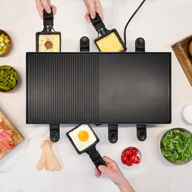 Cecotec Cheese&Grill 12000 Inox Black. Raclette De Queso Y Grill Con 2000 W Parrilla Superior Mixta Acabados En Acero Inoxidable Placa Antiadherente 8 Sartenes Individuales Diseño Extraíble Raclette De Queso De Diseño Con Aca