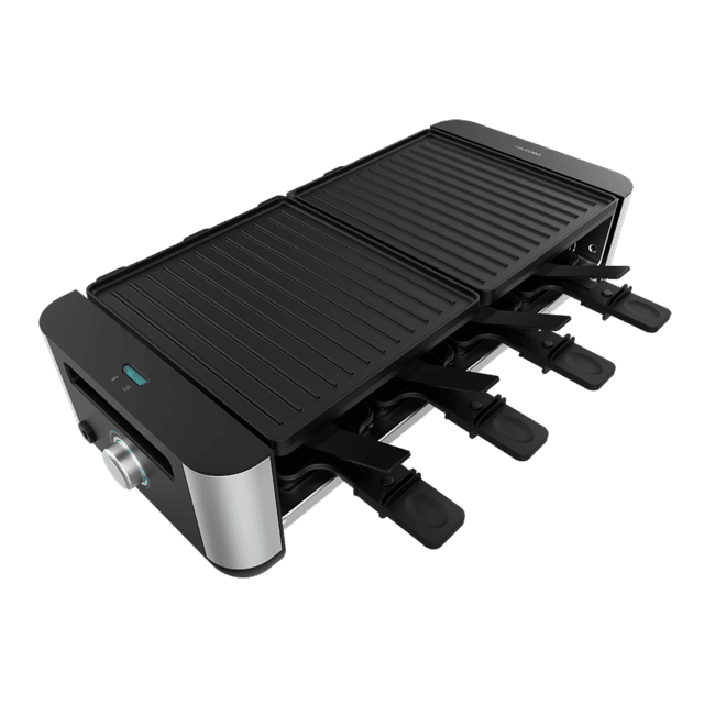 Cecotec Cheese&Grill 16000 Inox Black Máquina De Raclette Para 8 Personas Con Grill De 1400 W. Con Estructura De Diseño Con Acabados En Acero Inoxidable Termostato Regulable Y Placa De Asar Antiadherente De Aluminio Fundido Co