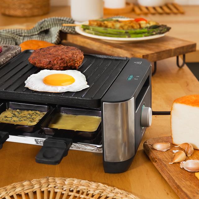 Cecotec Cheese&Grill 16000 Inox Mixgrill Máquina De Raclette Para 8 Personas Con Grill De 1400 W. Con Estructura De Diseño Con Acabados En Acero Inoxidable Termostato Regulable Y Dos Placas De Asar Una De Aluminio Fundido Con