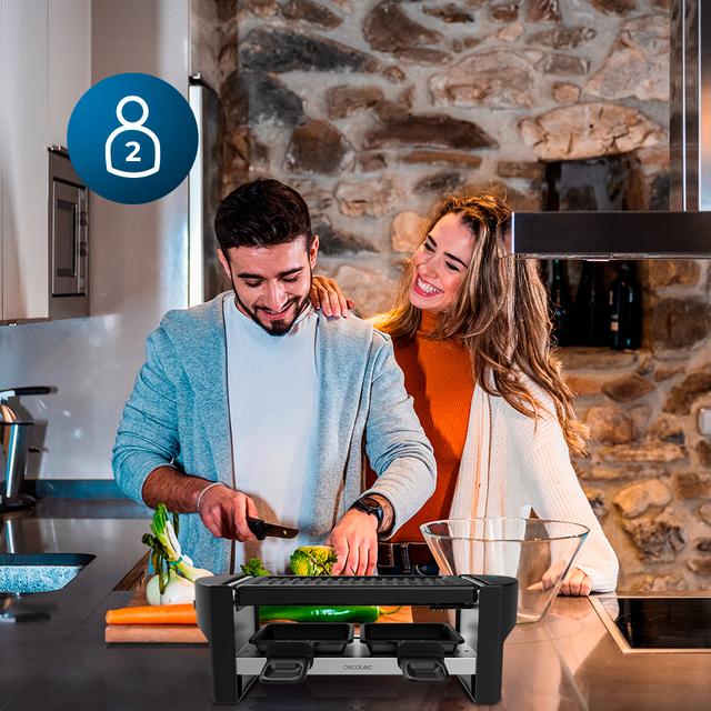 Cecotec Cheese&Grill 3200 Pocket Máquina De Raclette Para 2 Personas Con Grill De 320 W. Con Estructura De Diseño Con Acabados En Acero Inoxidable Botón De Encendido Y Apagado Y Placa De Asar Antiadherente Con Superficie De G