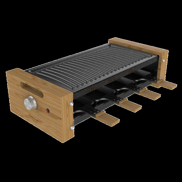 Cecotec Cheese&Grill 8200 Wood Black. Raclette De Madera Con 1200 W Superficie Grill 8 Sartenes Individuales Placa Antiadherente Termostato Regulable Diseño Extraíble Raclette Para Queso