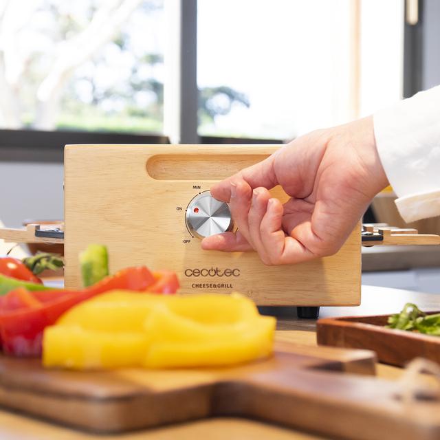 Cecotec Cheese&Grill 8200 Wood Black. Raclette De Madera Con 1200 W Superficie Grill 8 Sartenes Individuales Placa Antiadherente Termostato Regulable Diseño Extraíble Raclette Para Queso