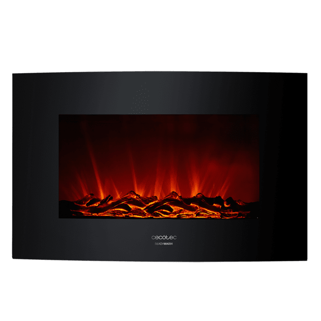 Cecotec Chimenea Eléctrica Ready Warm 3500 Curved Flames M. Potencia Máxima 2000 W Tamaño 35" 2 Niveles De Potencia Mando A Distancia Panel Curvo De Cristal Templado Temporizador 30 M2 Chimenea Eléctrica Decorativa