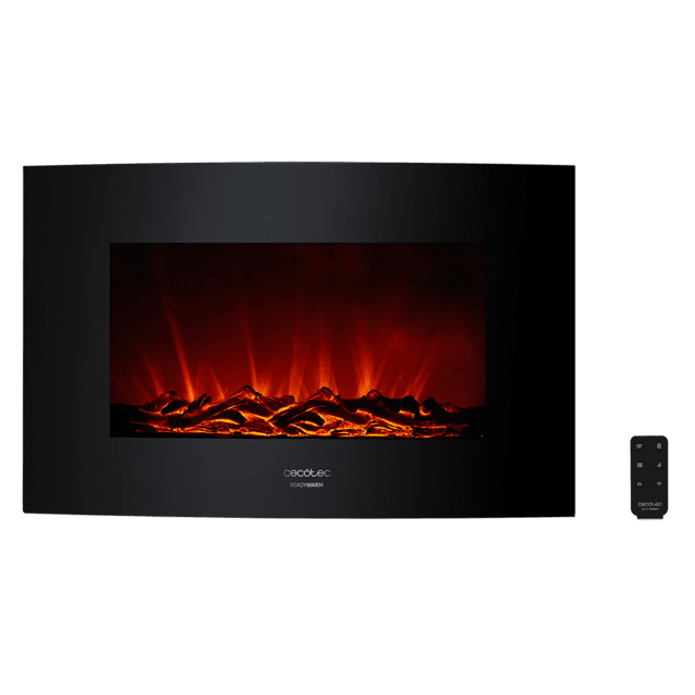 Cecotec Chimenea eléctrica Ready Warm 3500 Curved Flames M. Potencia máxima 2000 W Tamaño 35" 2 niveles de potencia Mando a distancia Panel curvo de cristal templado Temporizador 30 m2 Chimenea eléctrica decorativa
