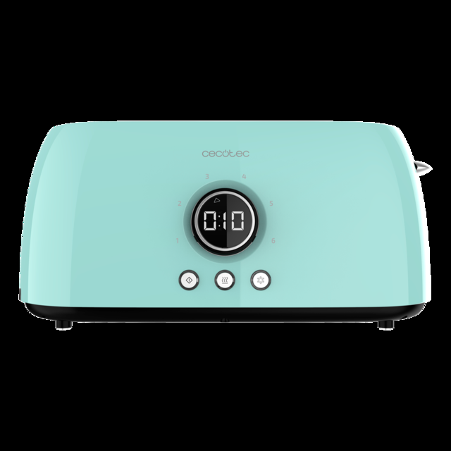 Cecotec ClassicToast 15000 Blue Extra Double.Tostadora Digital de 1500 W 2 Ranuras largas extraanchas para 4 tostadas Pantalla Digital 3 Funciones Varillas Superiores Turquesa Tostador vertical digital