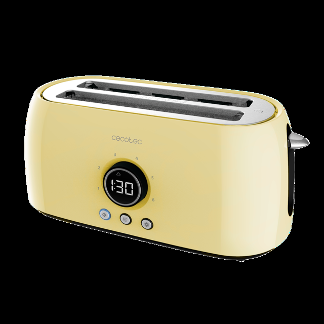 Cecotec ClassicToast 15000 Yellow Extra Double. (4 Tostadas Yellow) Tostador Vertical Digital Con Capacidad Para 4 Tostadas Y 1500 W De Potencia Máxima. Tostadora Vertical Digital
